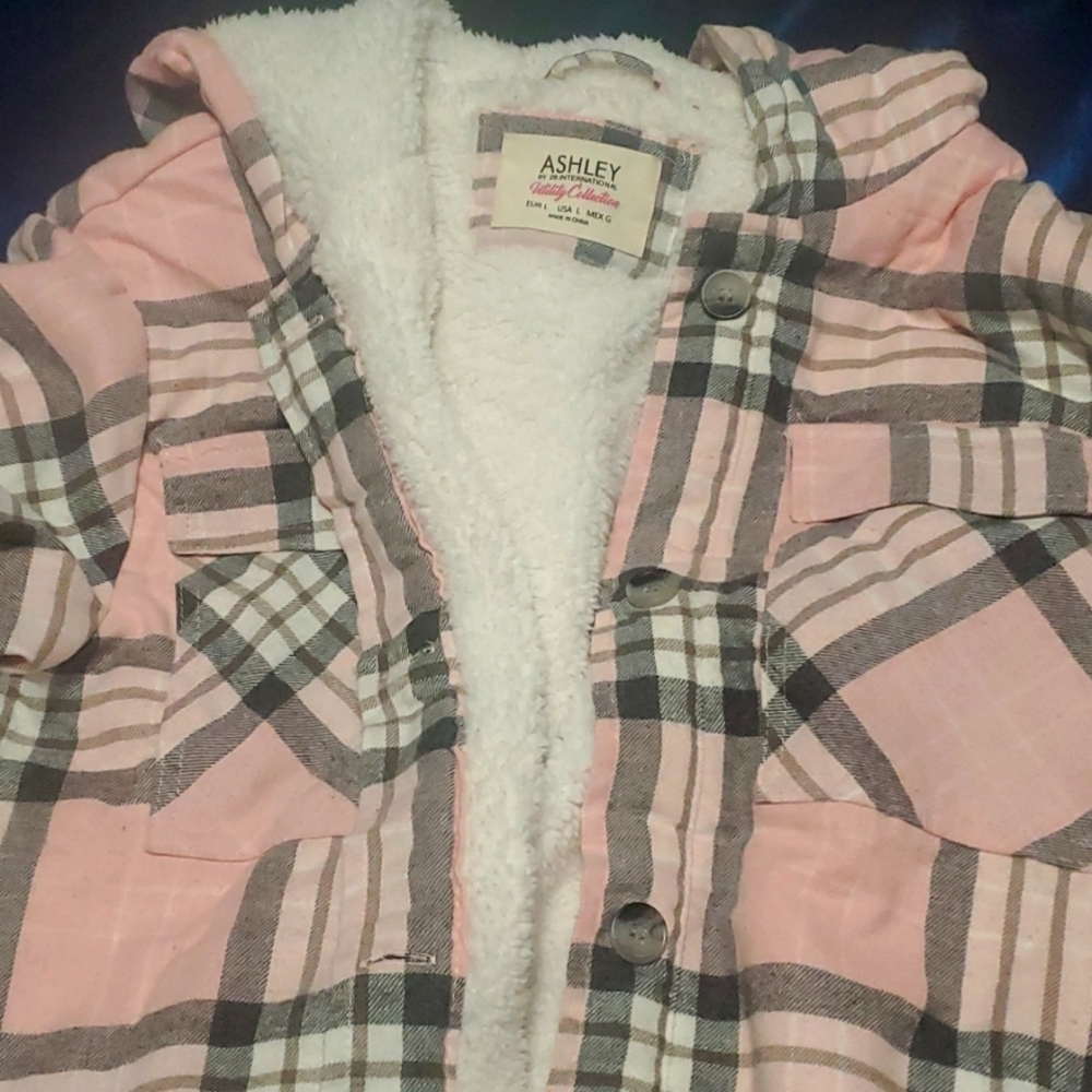 Pink flannel sherpa lined long jacket/ parka